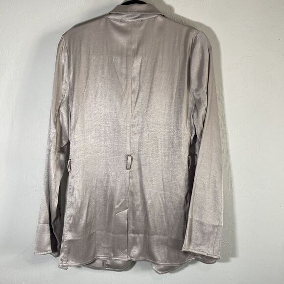 NWT Anthropologie Current Air Elerie Blazer Jacket Metallic Silver Size M - Picture 5 of 6